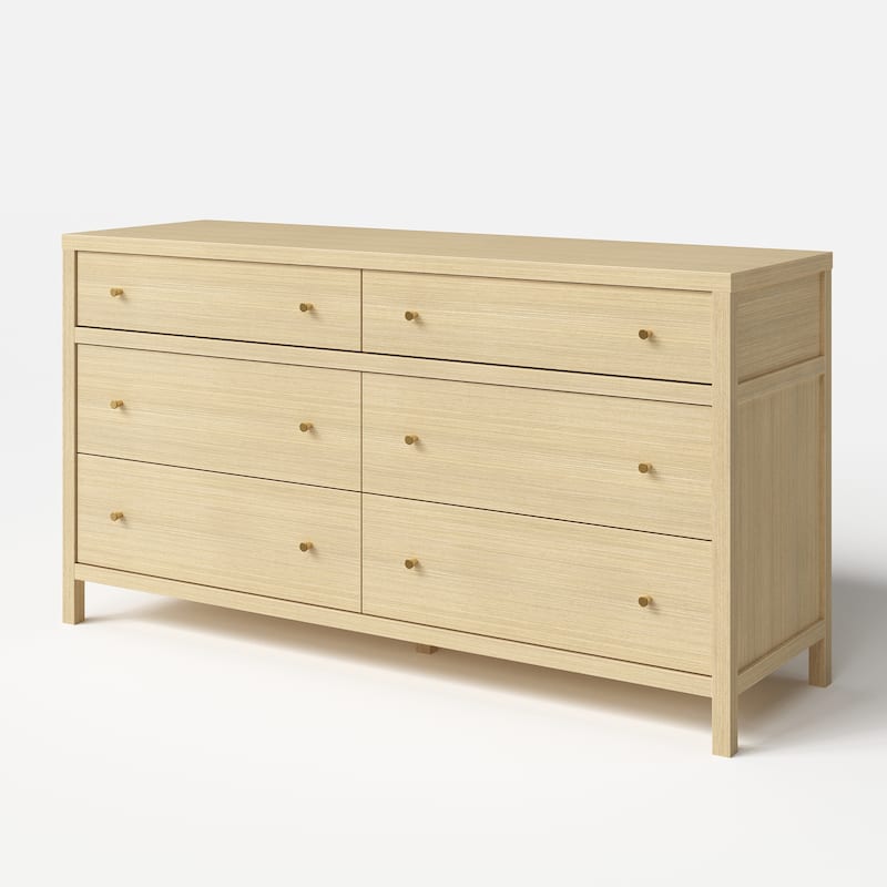 63” Solid Wood 6 Drawer Dresser – Semi-Assembled Modern Farmhouse Wide Chest with Soft-Close Undermount Slides