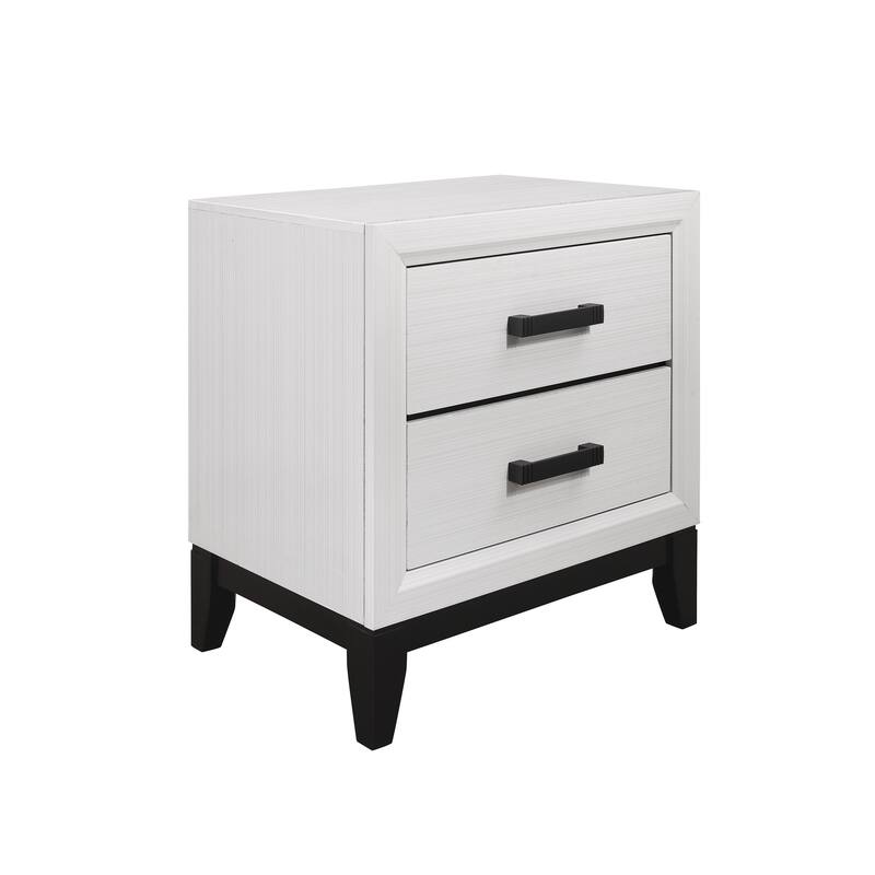 Modern 2-Drawer Nightstand with Kennin Center Glide, Grey Foil Finish and Black Hardware
