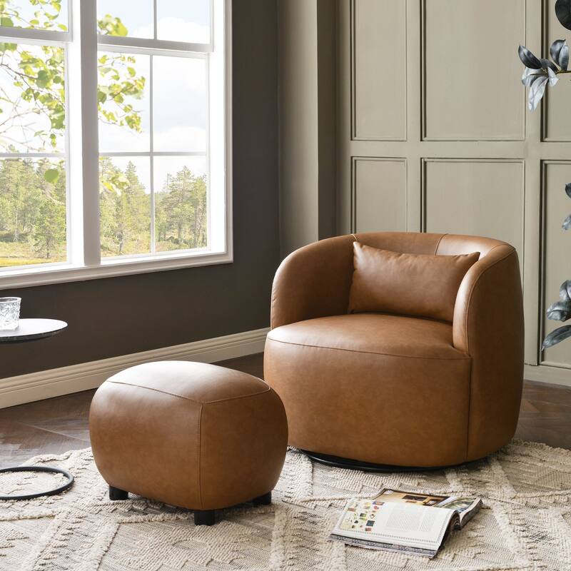 KINWELL 23" Wide Faux Leather Upholstered Ottoman Footrest, PU Entryway Footstool