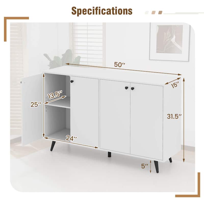 Costway Buffet Sideboard Mid Century Modern 4-Door Storage Cabinet 50" - See Details