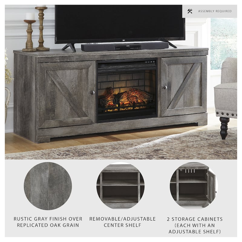 Signature Design by Ashley Wynnlow Gray 63" TV Stand for TVs up to 72" with Electric Fireplace - 63.5"W x 19.5"D x 26"H