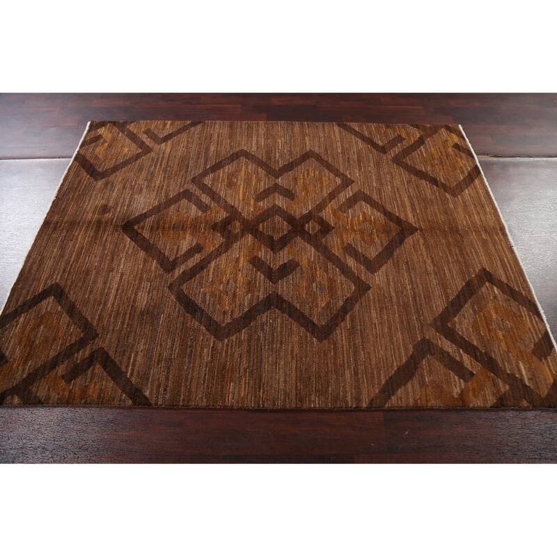 Brown Geometric Gabbeh Persian Area Rug Wool Hand-knotted Foyer Carpet - 4'9" x 6'4"