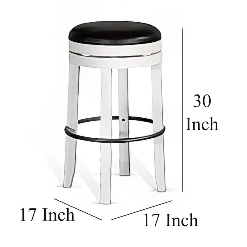 Orso Swivel Barstool Set of 2, Black Faux Leather, White Wood, Black