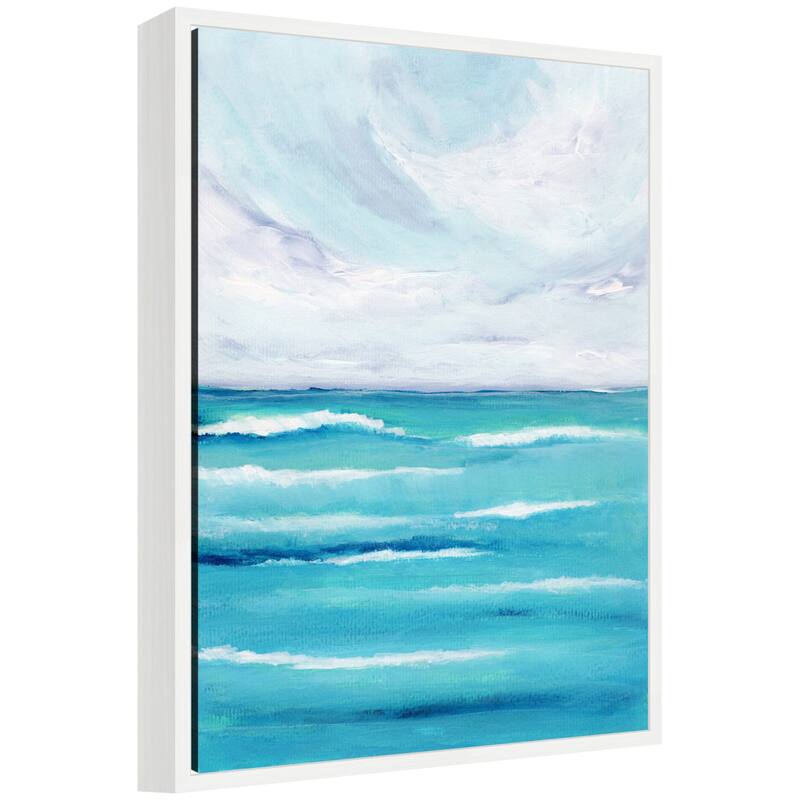 Kate and Laurel Sylvie Evening Ocean Waves Framed Canvas by Nikita Jariwala - 18x24 - White