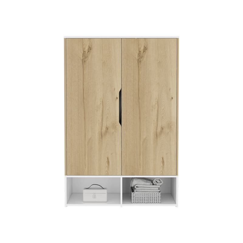 Armoire Barletta, Bedroom,two open shelves, Light Oak / White