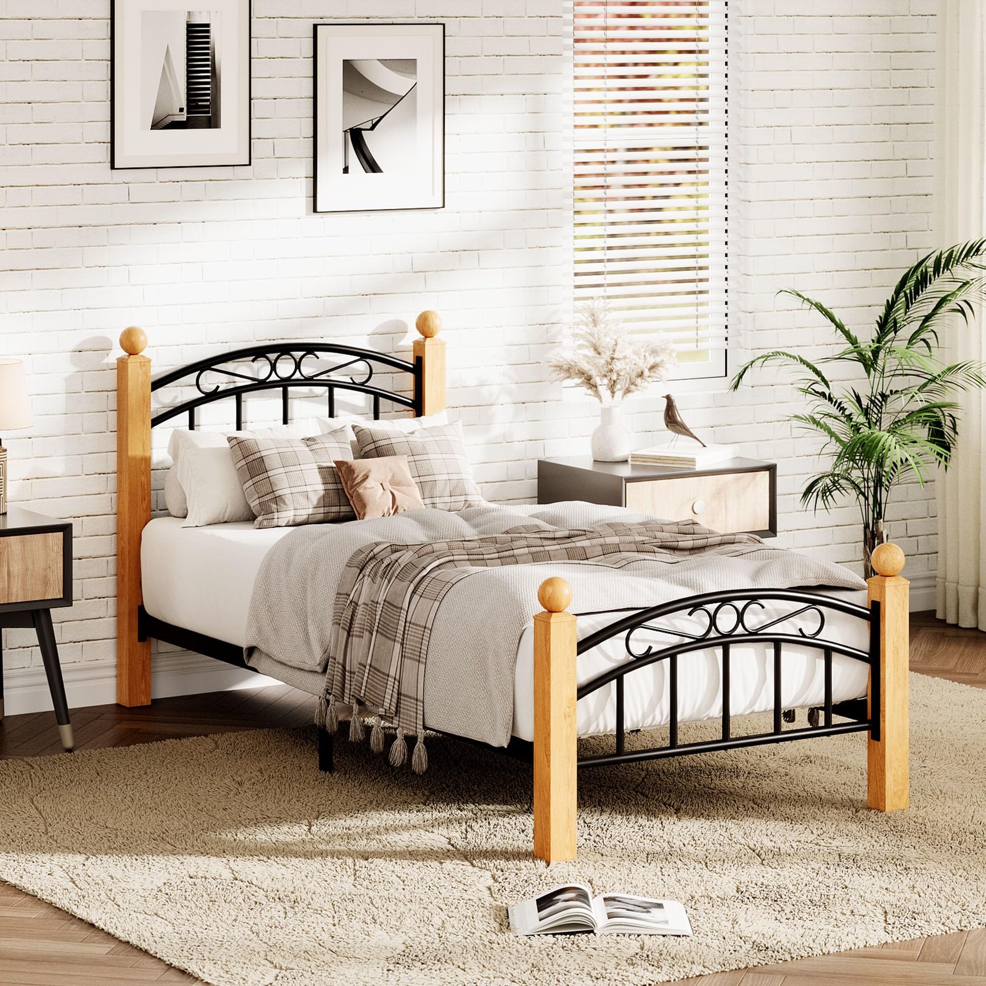 Bed Frame with Headboard, Twin Platform Bed Frame Wooden Slat Support, No Box Spring Needed