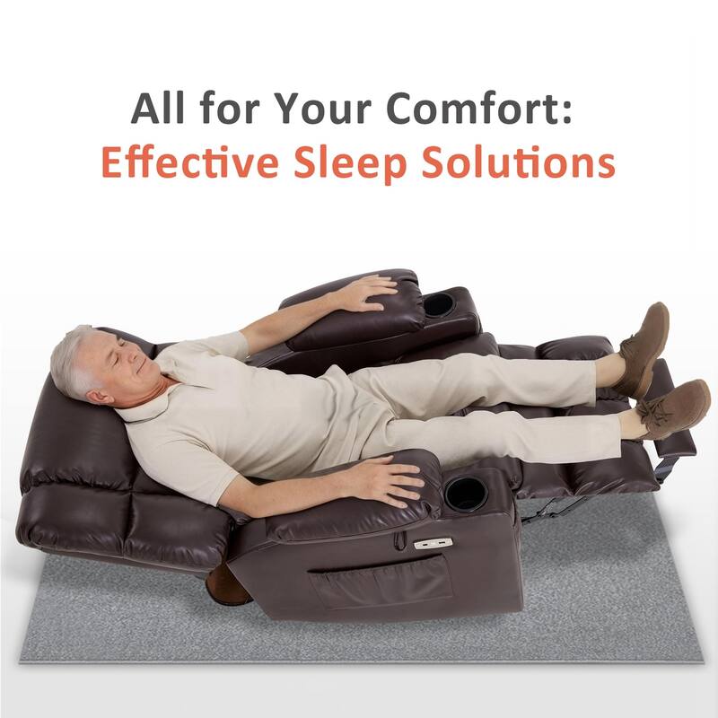 MCombo Medium Dual Motor Power Lift Recliner Chair Infinite Position, Massage and Heat, Extended Footrest, Faux Leather 7890