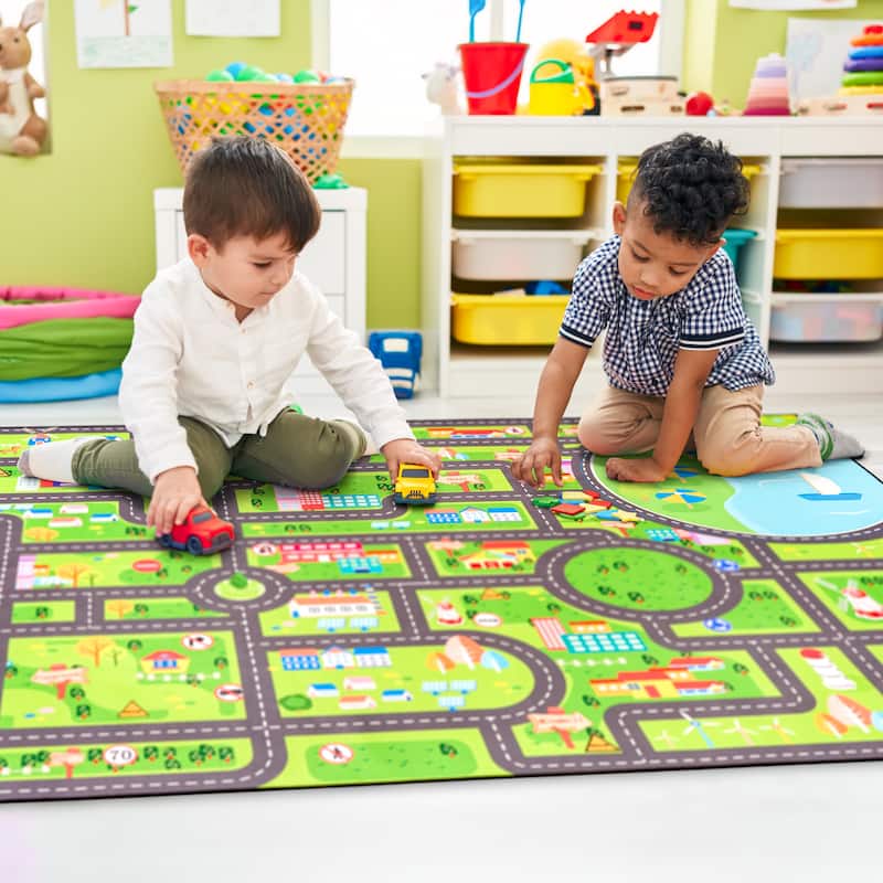 Sorbus City Streets Car Road Map – Interactive Toy Car Route, Activity Area Carpet Rug Floor Playmat, Washable Rug for Kids (XL)