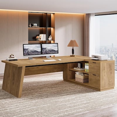 Large L Shaped Desk with File Drawers, 77.9 Inches Executive Desk for Home Office