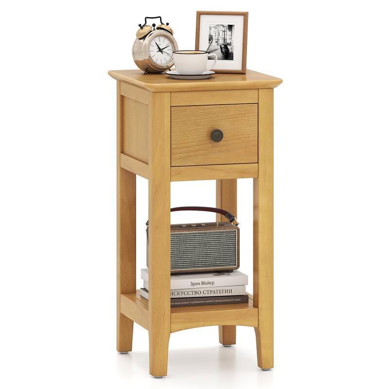 Gymax Nightstand 3-Tier Bedside Table w/ Open Storage Shelf & Narrow - Natural