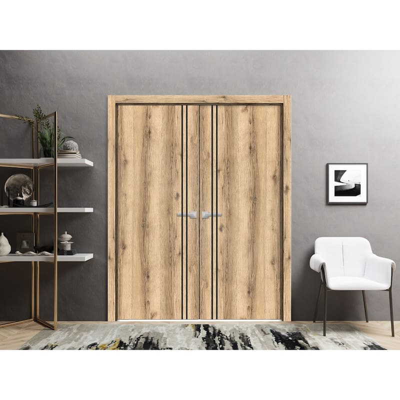 Solid French Double Doors 56 x 80 Planum 0016 Oak with