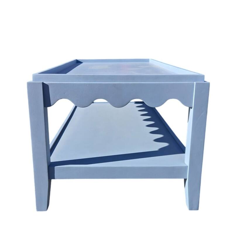 Carolina Chair & Table Scallop Coffee Table - Rectangular Mango Wood Side Table - Decorative Edge and Lower Shelf