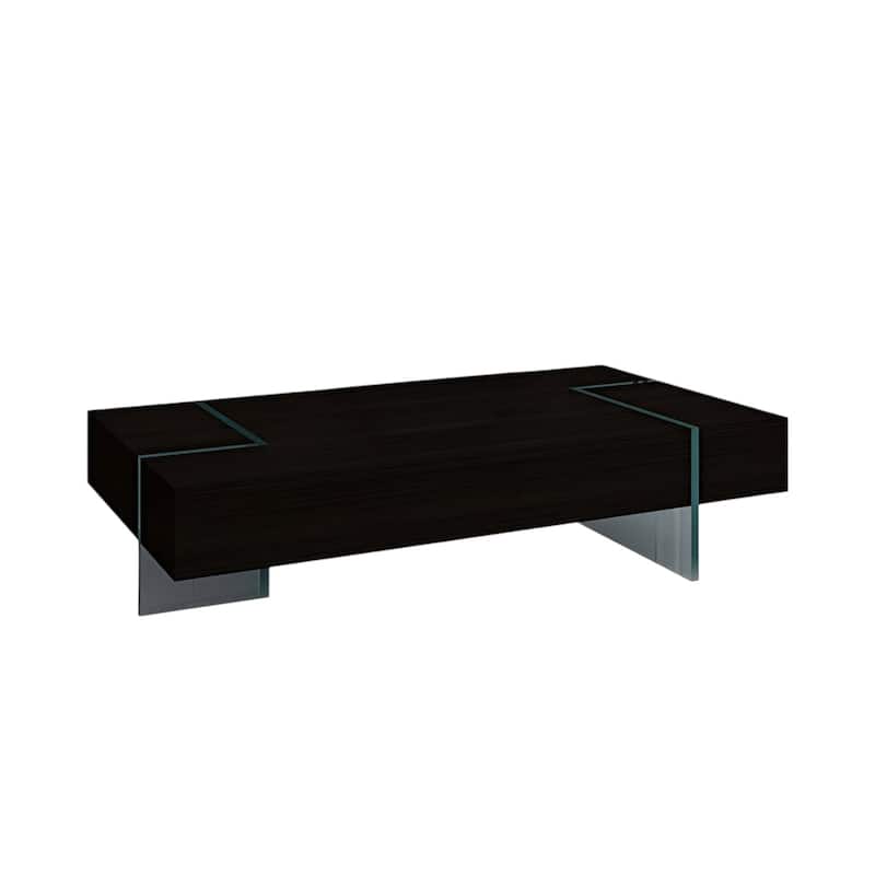 HomeRoots 53" Black And Clear Wood And Glass Sled Coffee Table - 53' X '12' X '28