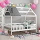 preview thumbnail 15 of 37, Full Size Wood House Bed With Fence,Solid Construction White+Grey