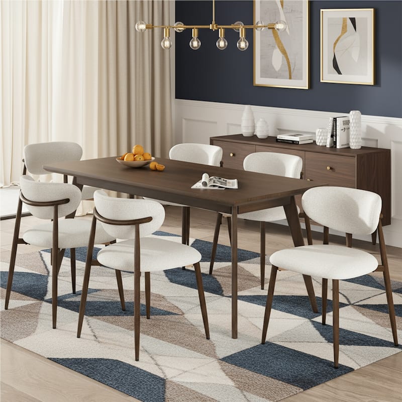 RENEWLINE Mid-Century Modern Tapered Dining Chairs with Upholstered Seat & Iron Frame - Set of 6 - Beige