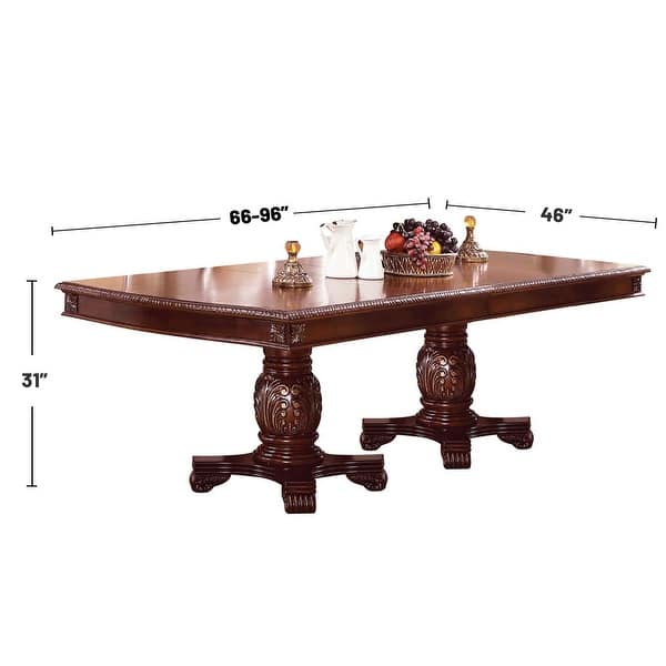 Rectangular Wood Dining Table with Double Pedestal in Cherry Finish ...