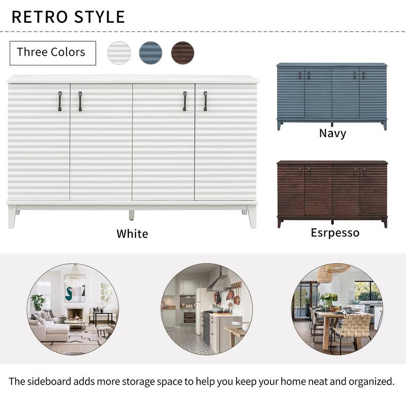 Sideboard with 4 Door Large Storage Buffet with Adjustable Shelves and Metal Handles for Kitchen