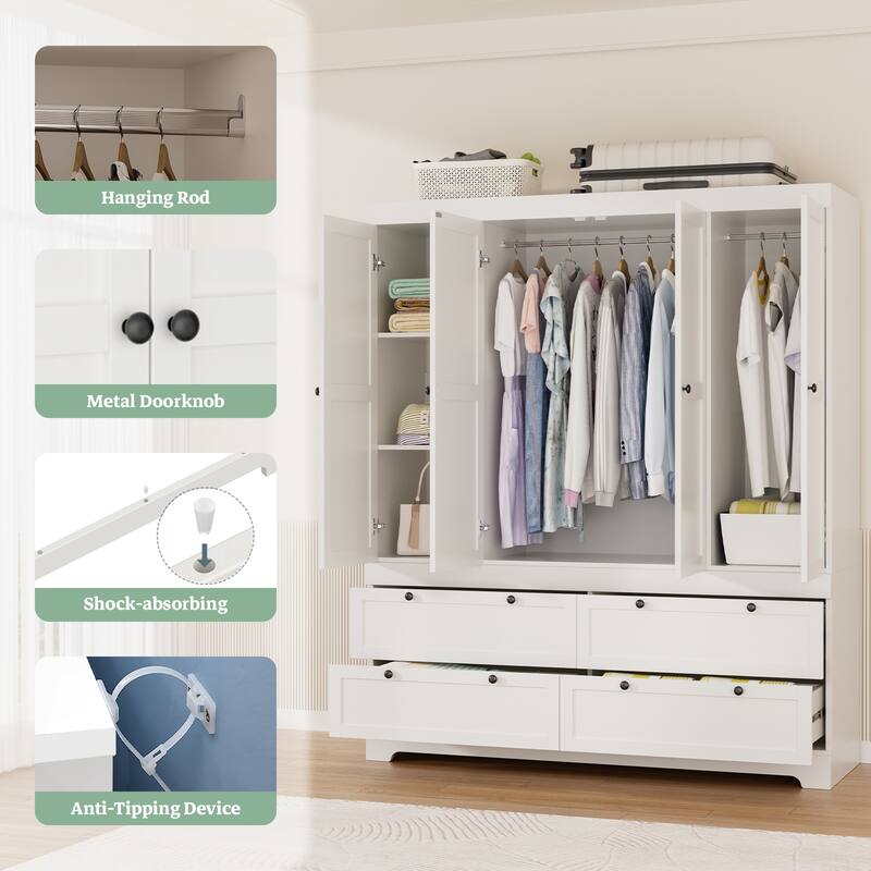 Meyreso White Modular Wardrobe Closet with Drawers, Convertible Stacking Armoire - N/A