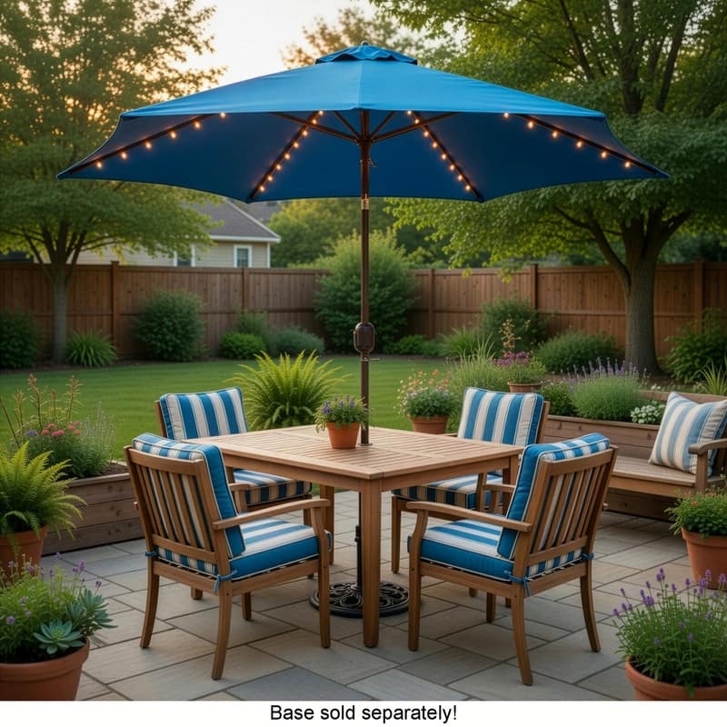 TropiShade 9-foot Royal Blue Aluminum Bronze Lighted Umbrella