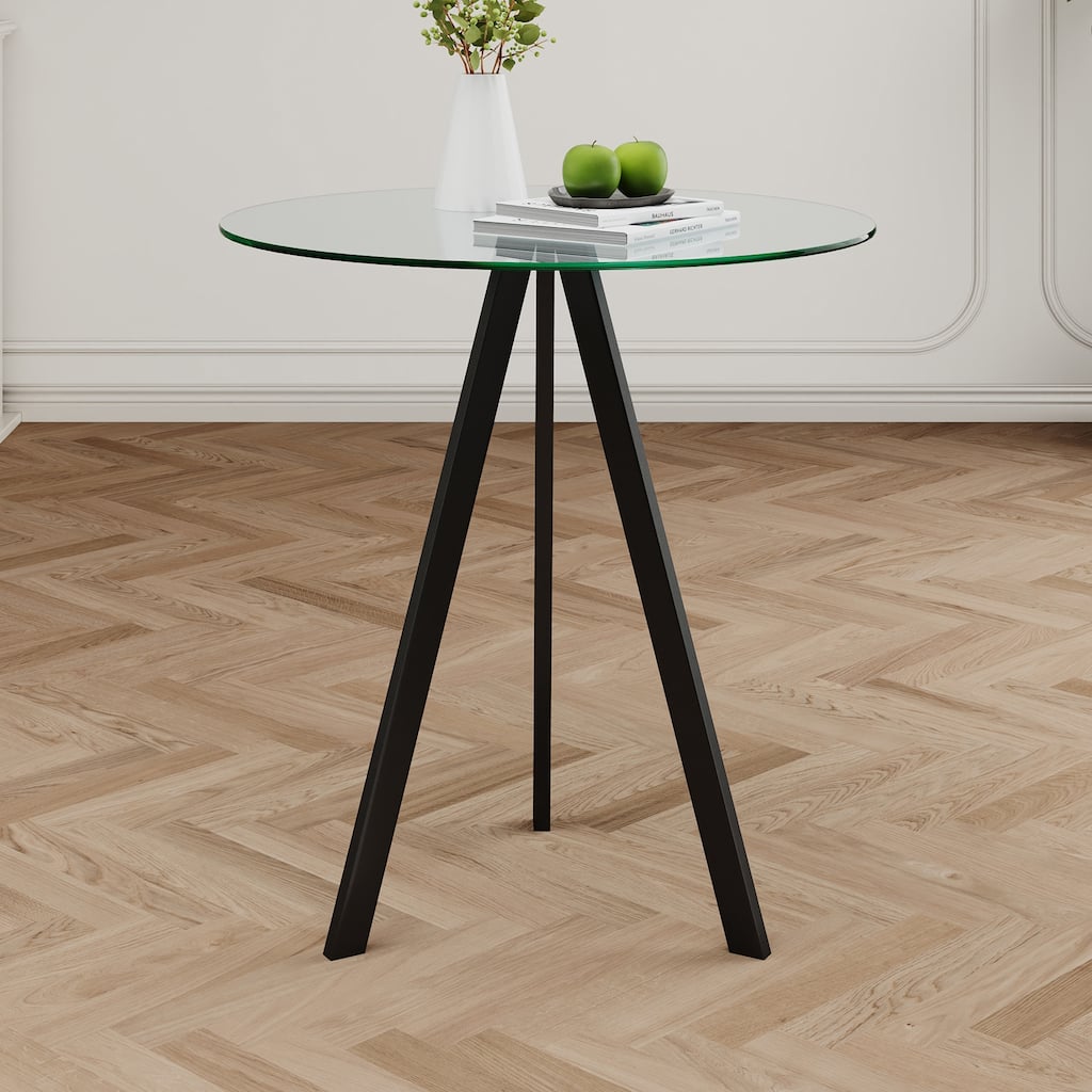 Round Glass Bar Table Top with Metal Legs