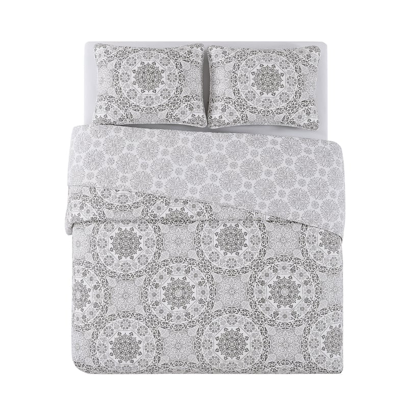 Ravenna Medallion Grey 3-Piece Cotton Reversible Quilt Set