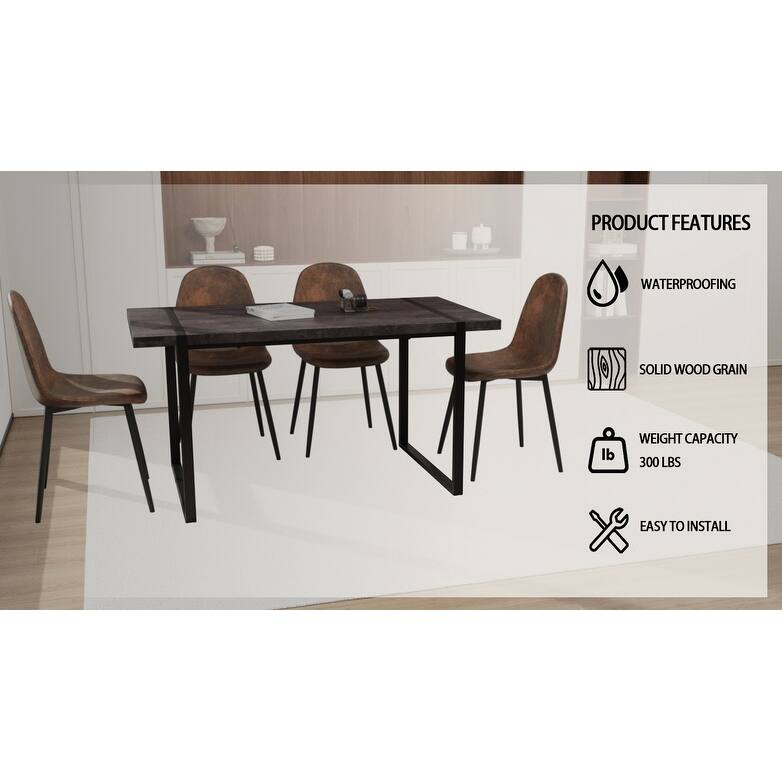 Modern Style 5-Piece Dining Set with Rectangular Wooden Kitchen Table and 4 Round Corner Suede Dining Chairs