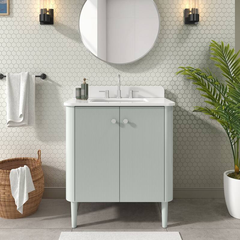 Haley Bathroom Vanity in Soft Sage with White Engineered Stone Top - 31"W x 22"D x 35"H