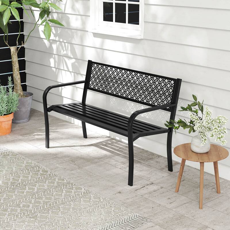 Costway 50" Outdoor Garden Bench with Geometric Lattice Backrest - See Details