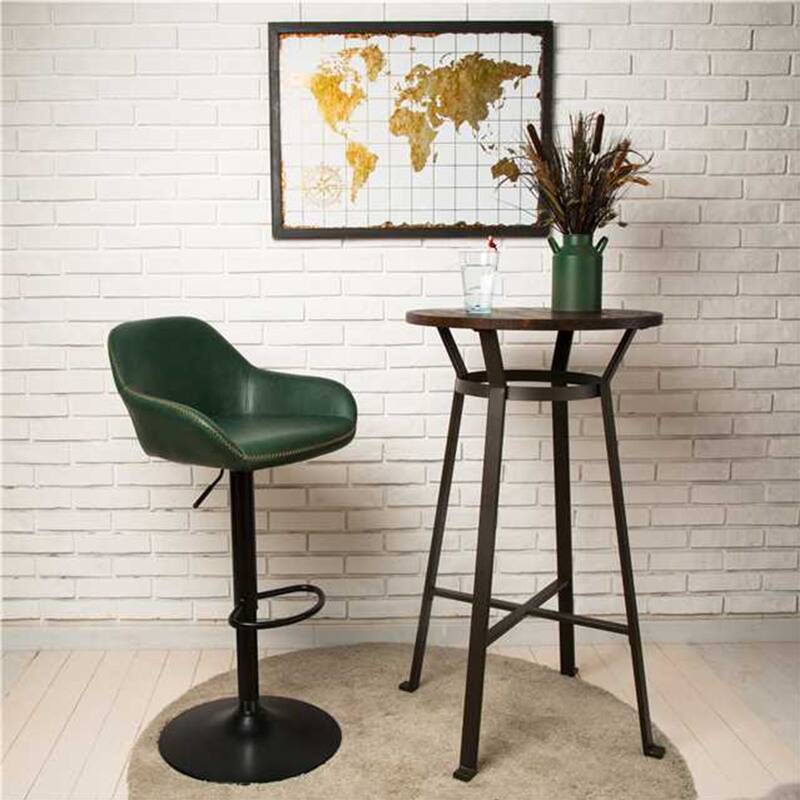 Glitzhome 41"H Round Wood Top High Pub Table with Gaslift Adjustable Swivel Bar Stools Set - 2PCS Brown Table & Green Chair
