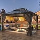 preview thumbnail 48 of 142, Outdoor Hardtop Gazebo Pergola w Galvanized Steel Roof and Aluminum Frame, Prime Curtains and nettings include