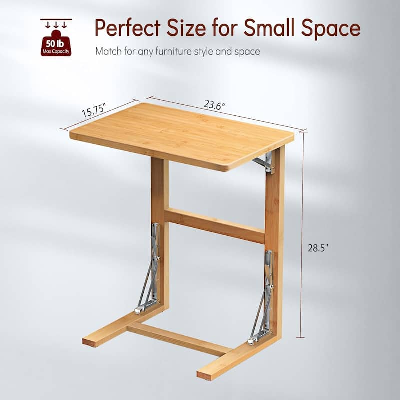 24" Folding C Shaped End Table, Small Sofa Side Laptop Desk