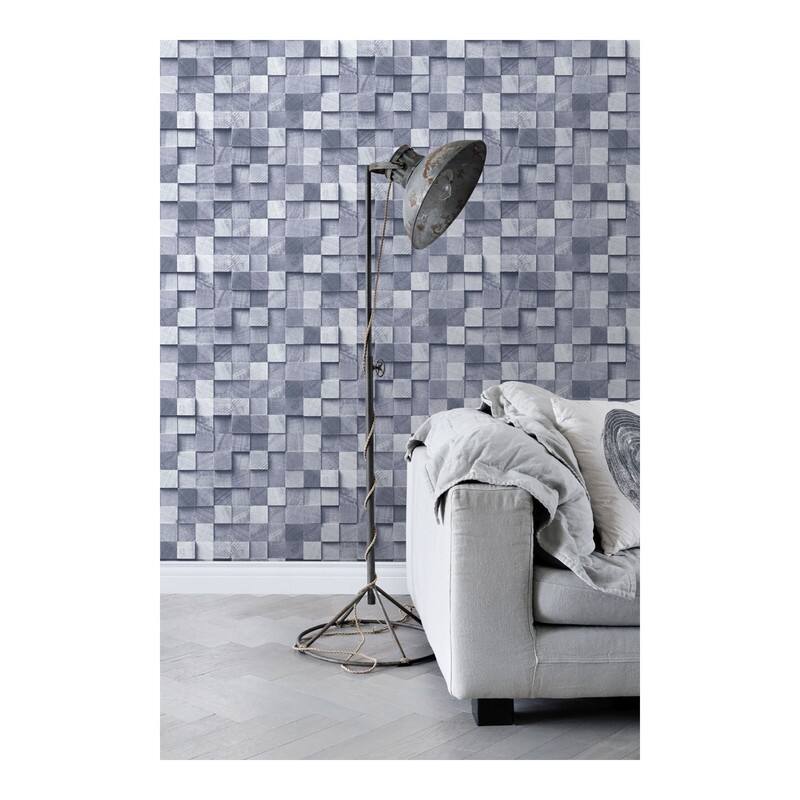 ESTA Home Tevye Blue Wood Geometric Wallpaper - 20.5 x 396 x 0.025