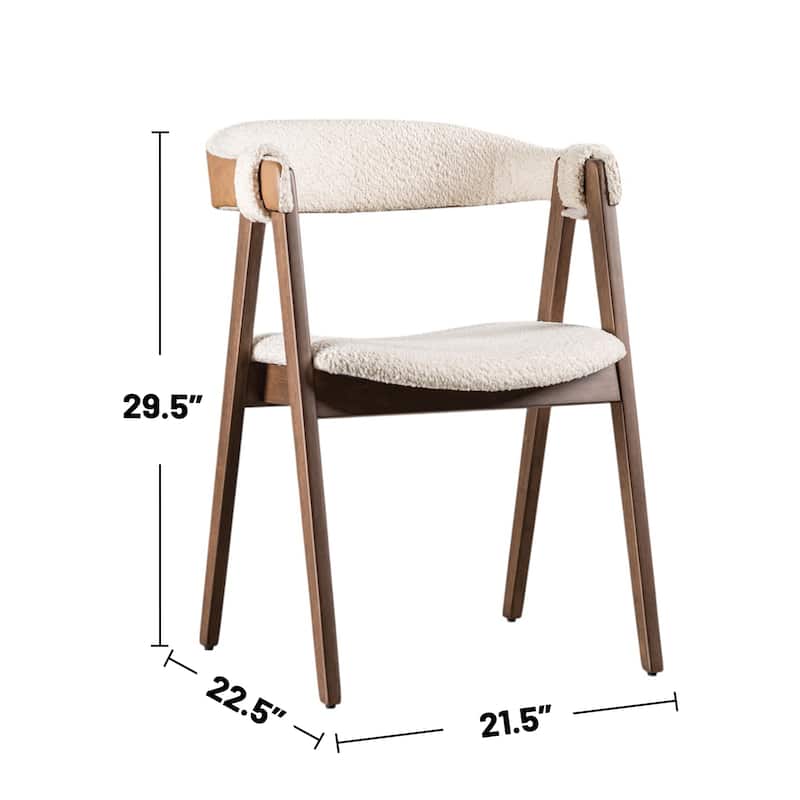 Set of 2 Boucle Upholstered Stools in Walnut and Beige