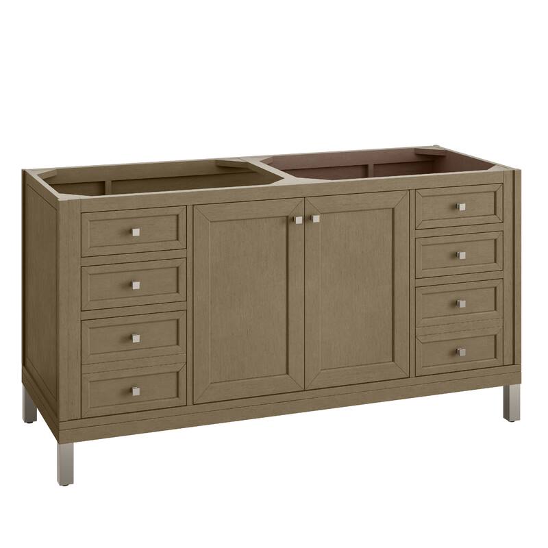 Chicago 60" Double Vanity, Walnut Whisper - No Top