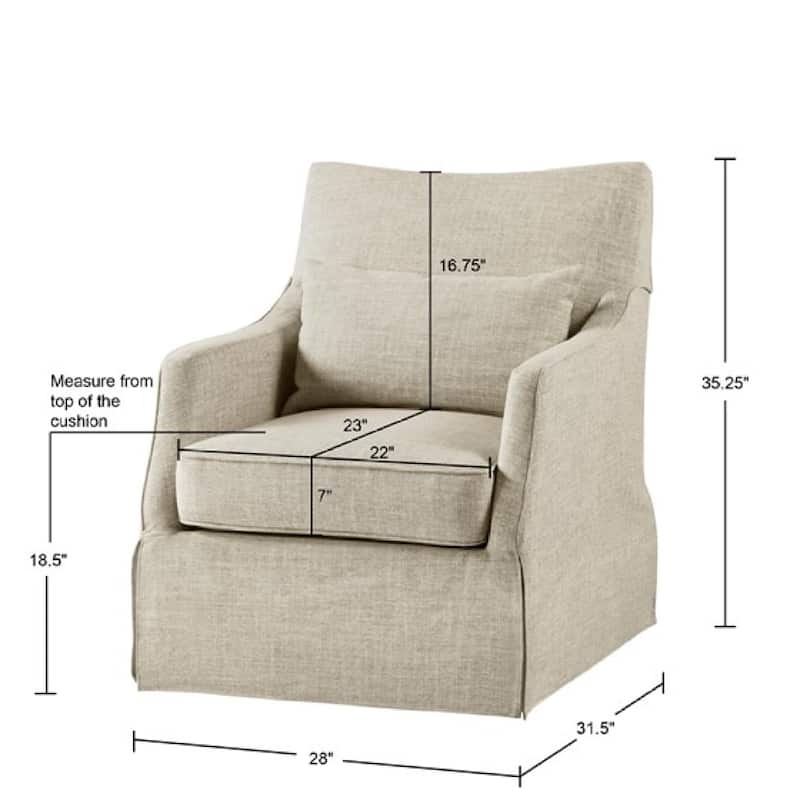 Roomfitters Modern Skirted Swivel Armchair, Traditional Martha Stewart Bedford Collection Lounge Seating with Pillow, Beige