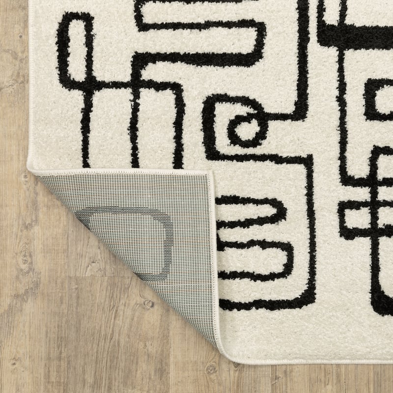 Quartz Mid-Century Modern Beige/ Black Area Rug-