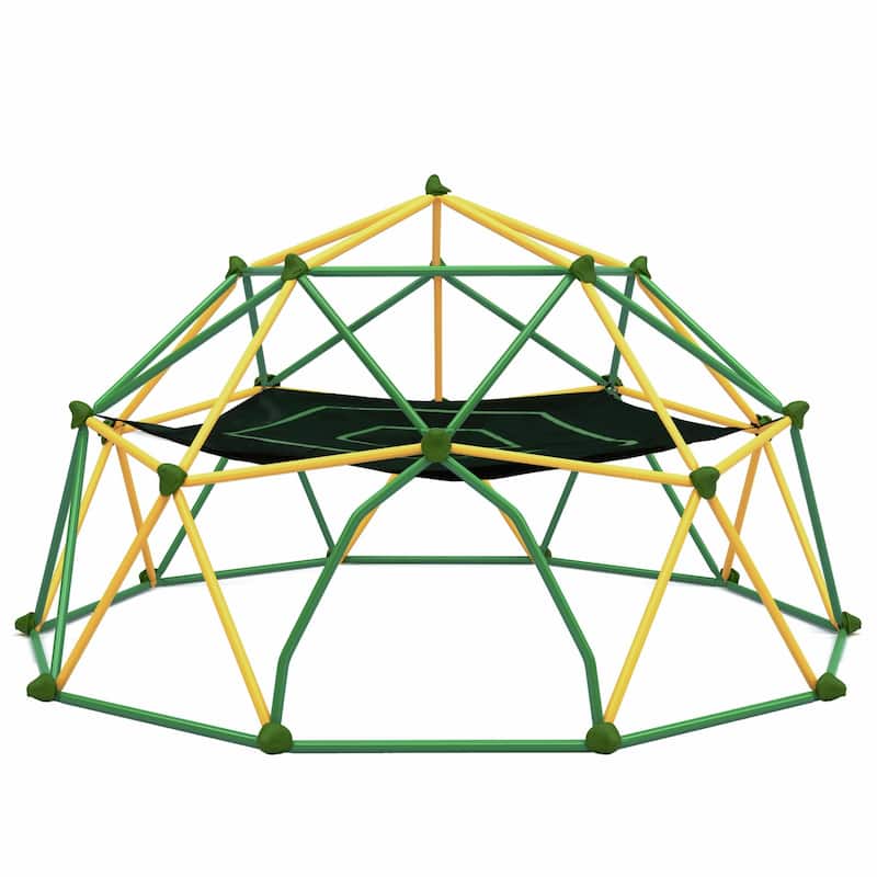 12ft Geometric Dome Climber Play Center - Kids Climbing Dome Tower with Hammock - Green + Yellow - Green + Yellow