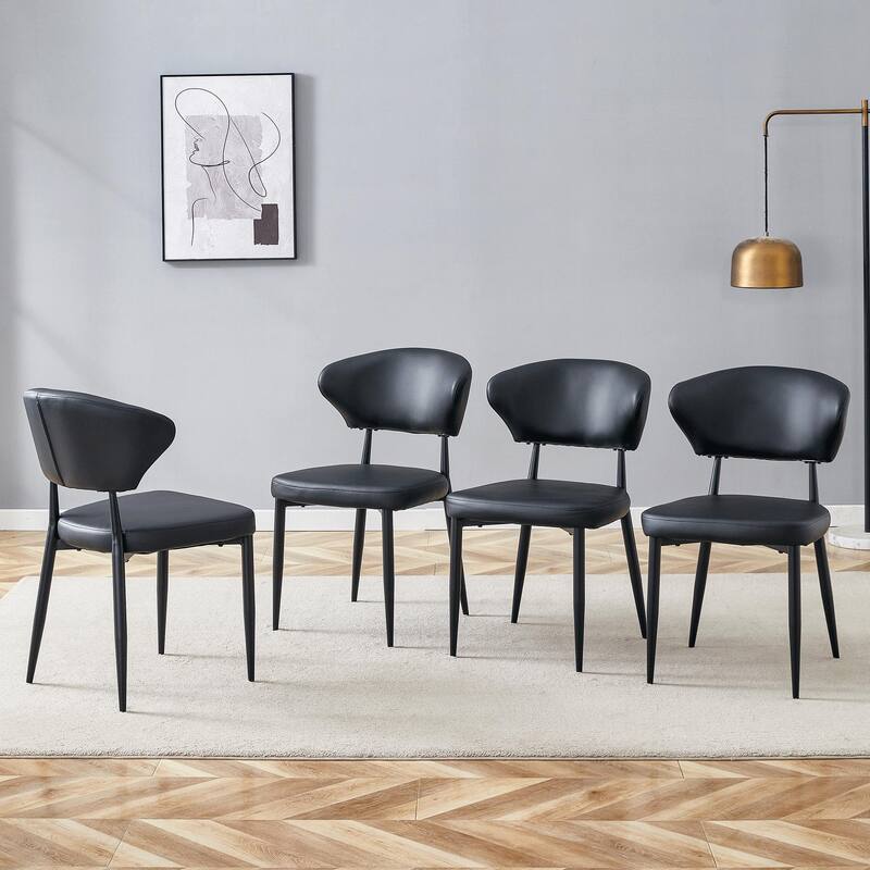 Ergonomic Dining Chair Set of 4, Curved Back Chair Leather Upholstered Lounge Chair Kitchen Armless Side Chair