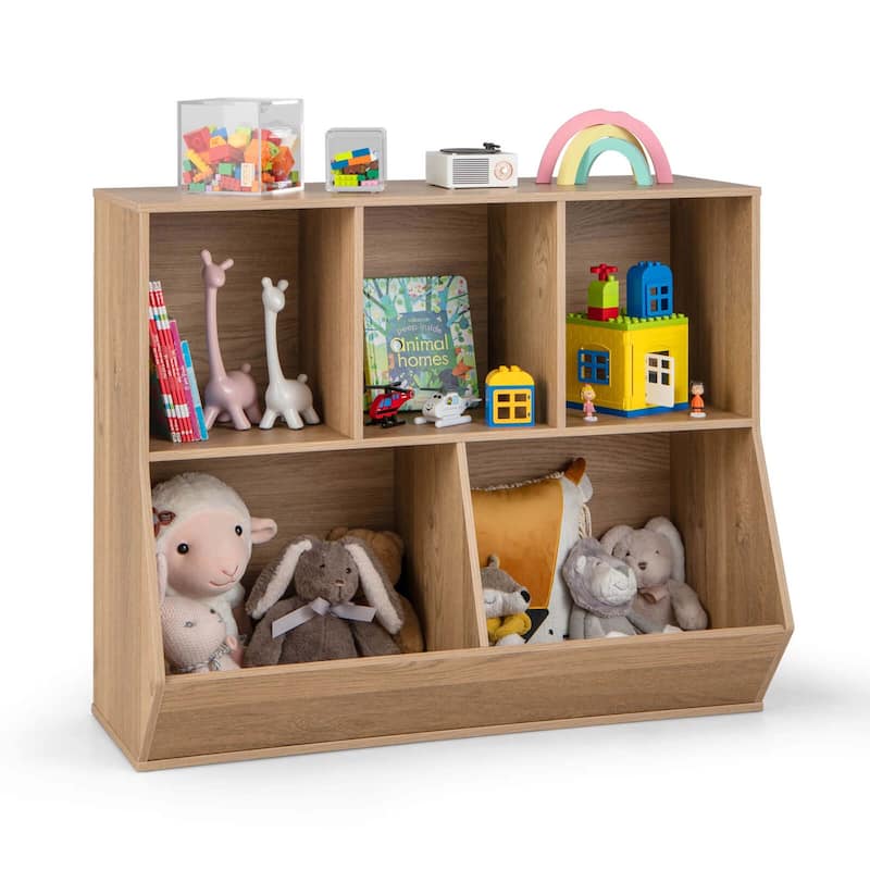 Costway 5-Cubby Kids Toy Storage Organizer Wooden Bookshelf Display - See Details
