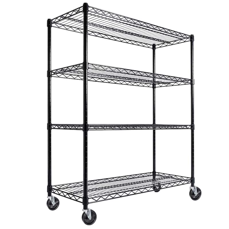 55.5"W x 24"D x 80"H Heavy Duty Wire Storage Shelves with Wheels,4 Tier Adjustable,2400 lbs Capacity,Rolling Industrial Storage