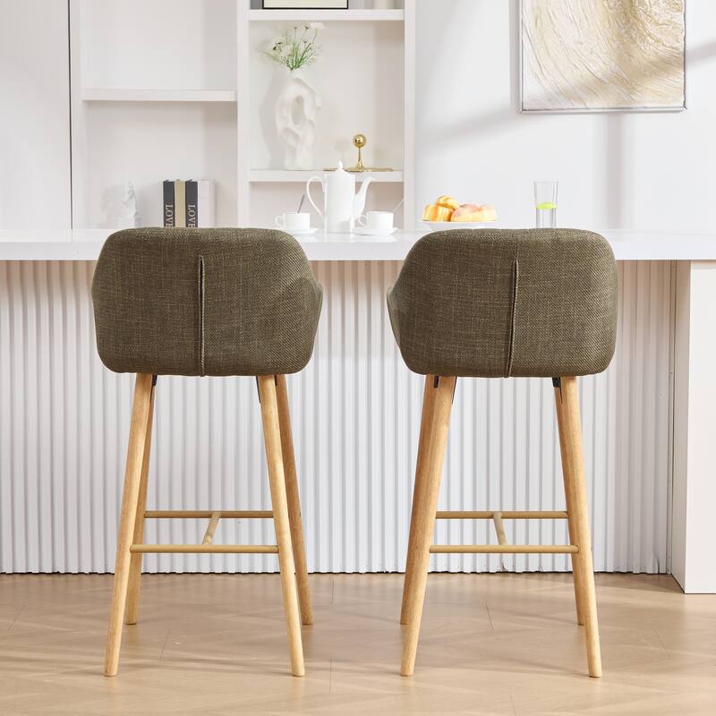 Modern Bar Stools Set of 2, Kitchen Island Tall Chairs with Back, Arm, Footrest and Solid Wood Leg, Upholstered Bar Stools