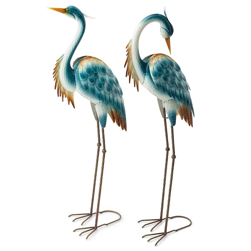 Glitzhome Metal Standing Crane Flamingo Garden Statue with Stakes Yard Art Sculpture Porch Decor
