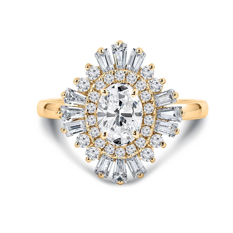 Auriya 14k Gold 1 1/4ctw Ballerina Halo Oval Diamond Engagement Ring Certified (H-I, SI1-SI2)