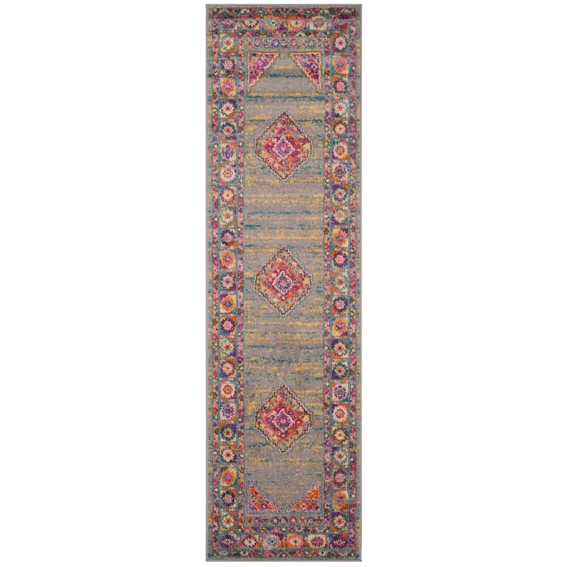 SAFAVIEH Madison Matxalen Vintage Boho Oriental Rug - 2'3" x 12' Runner - Light Grey/Fuchsia - Runner