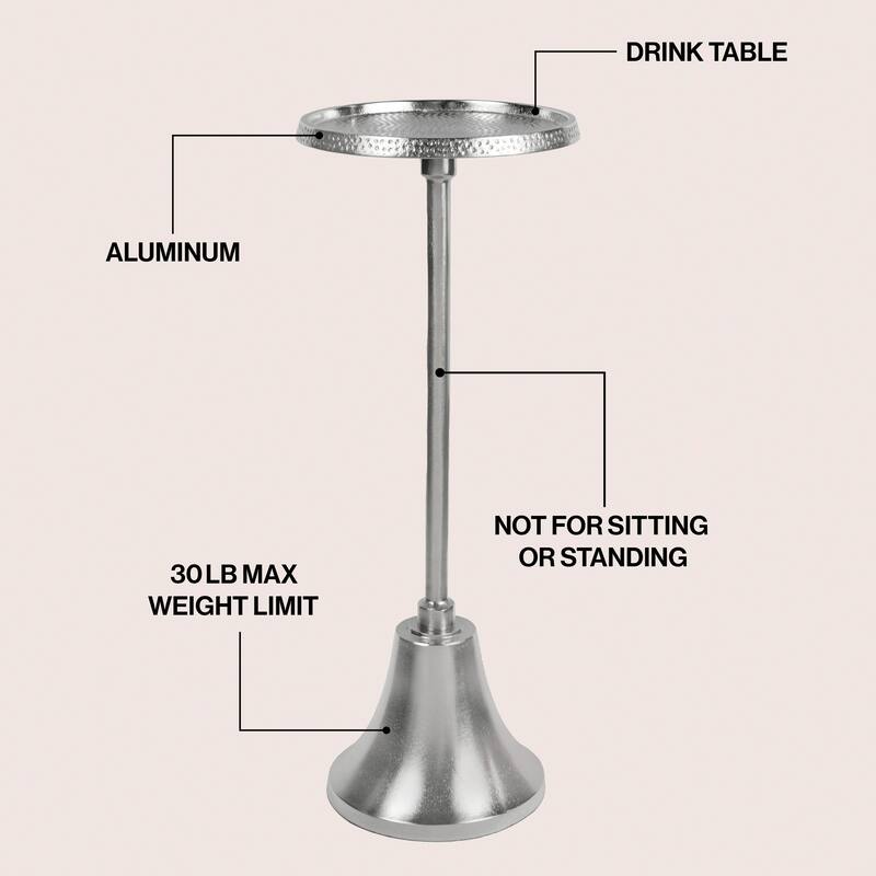 Irida 24" Art Deco Designer Pedestal Drink, End Table w/ Hammered Top, Bell Base, By JONATHAN Y