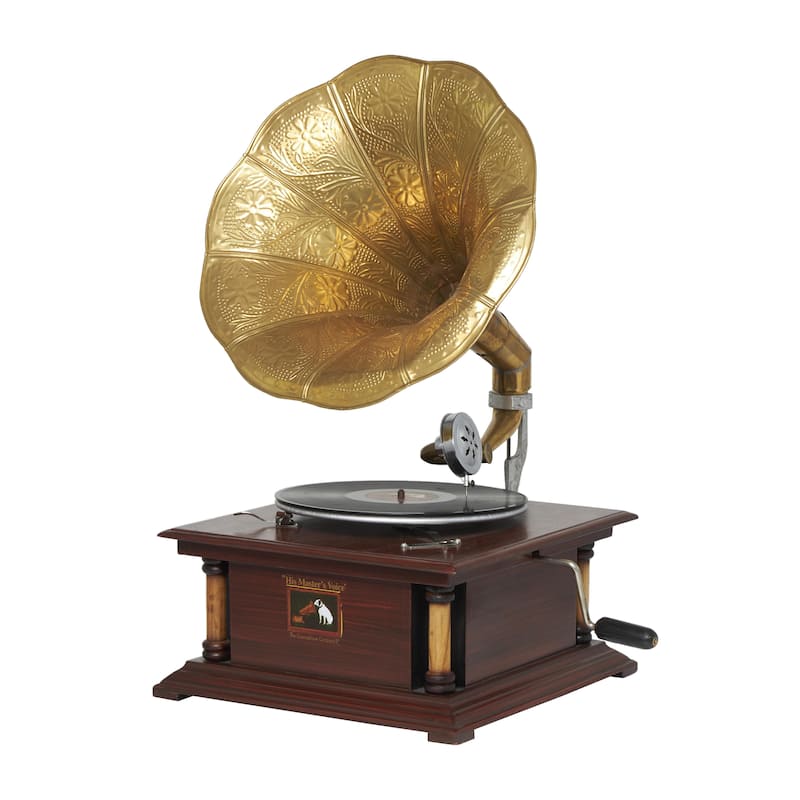 Wood Functional Gramophone with Record - Brown - Roche River Decor - Brown