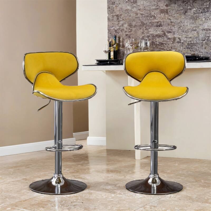 Velvet Upholstered Adjustable 360 Degree Swivel Barstool (Set of 2)