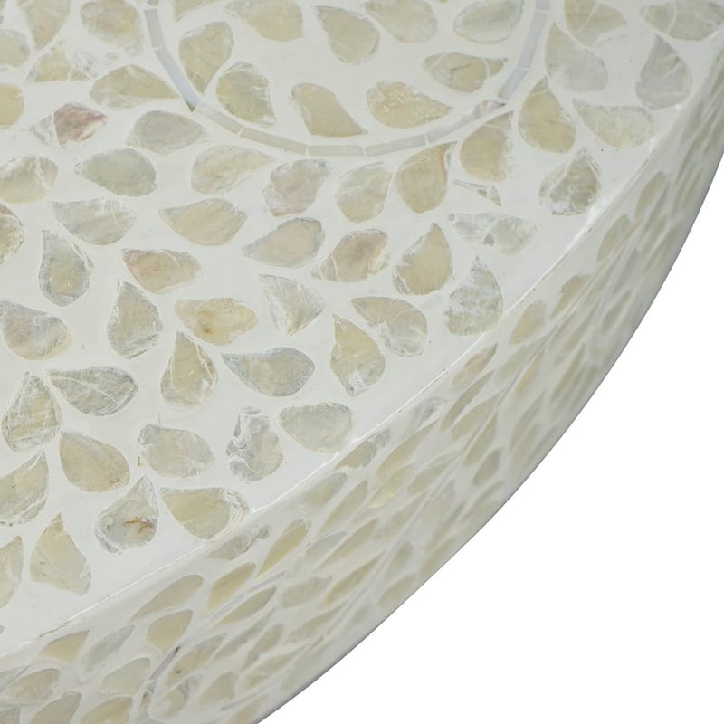 Piki 35 Inch Coffee Table, Mughal Capiz Inlaid Pattern, Cream, Gold