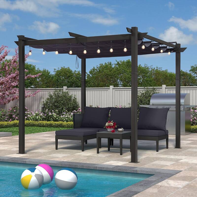 PURPLE LEAF Gazebo Outdoor Retractable Aluminium Grape Trellis Pergola with Extra Top Roof for Patio