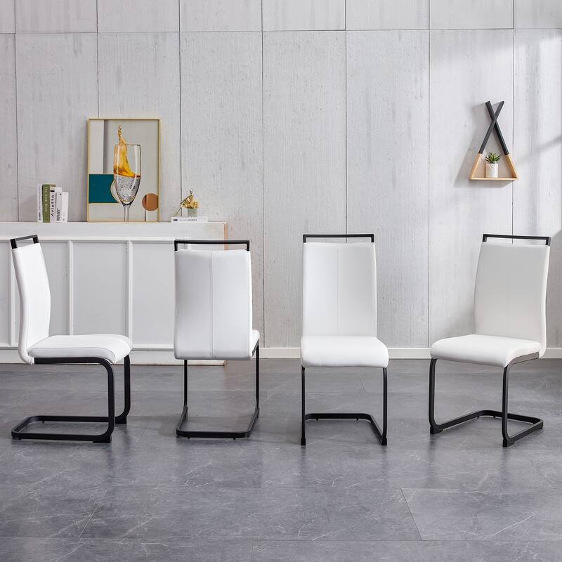 Modern PU Faux Leather High Back Dining Chairs with C-shaped Tube Chrome Metal Legs